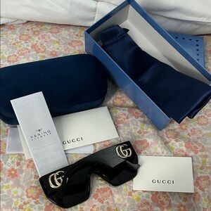 Authentic Gucci Black Sunglasses with Gold GG Accents GG0956S